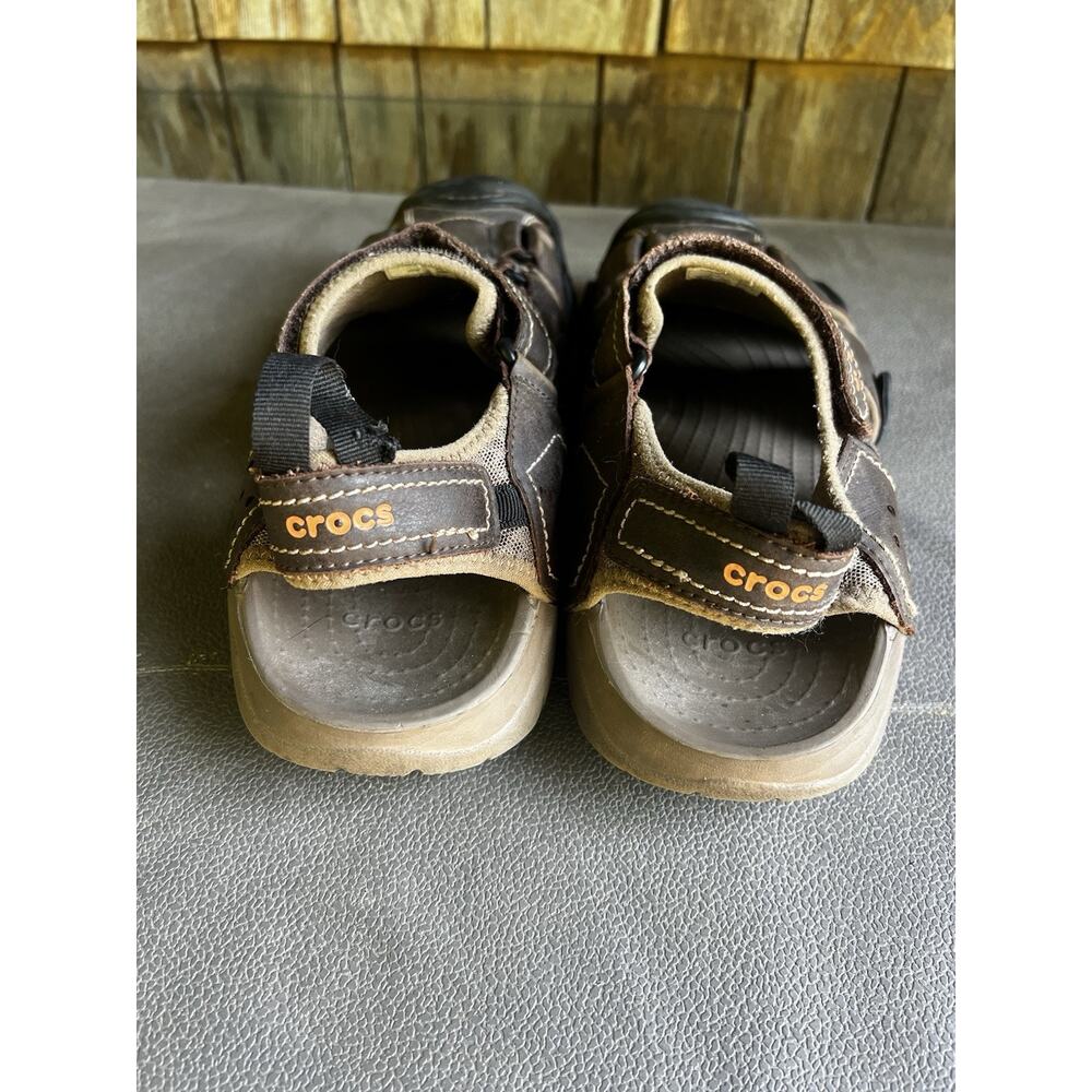Crocs Swiftwater Mens Size 10 M10 Brown Leather Outdoor Fisherman Sandals 204562 - Picture 4 of 11